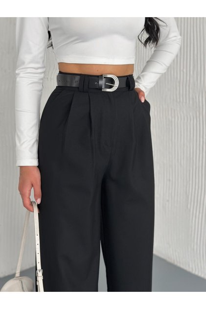 Belted Women's Fabric Trousers / Lima- Fabric Trousers Baggy Model