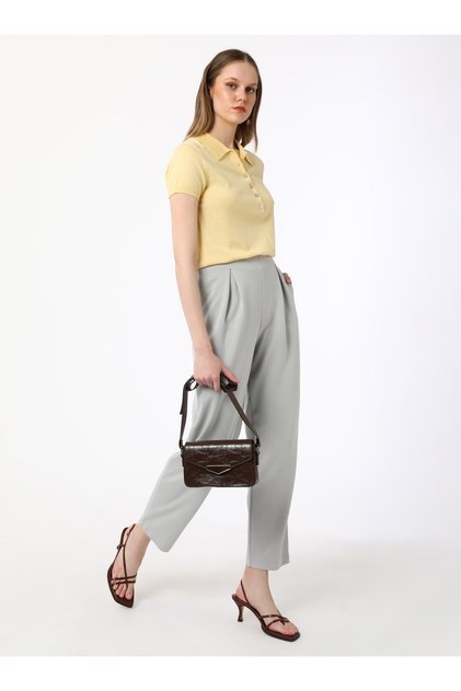 Basic Trousers with Pleated Front Detail and Soft Button Pockets - Pale Gray