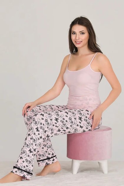 Pink Black Buttoned 3-Piece Pajama Set