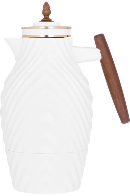 Noura Al Saif Gallery Thermos, 1 Liter, Wooden Handle - White
