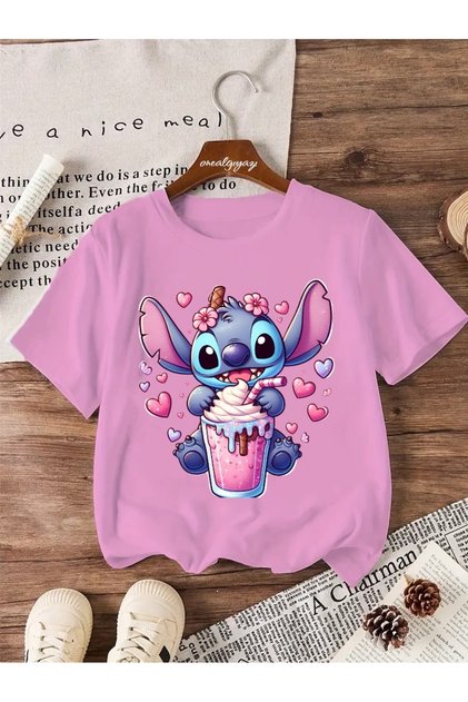 Stitch Milkshake Printed Children's Oversize T-Shirt