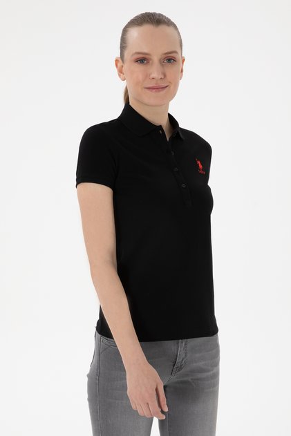 Women's Black Basic Polo Neck T-Shirt 50280037-Vr046