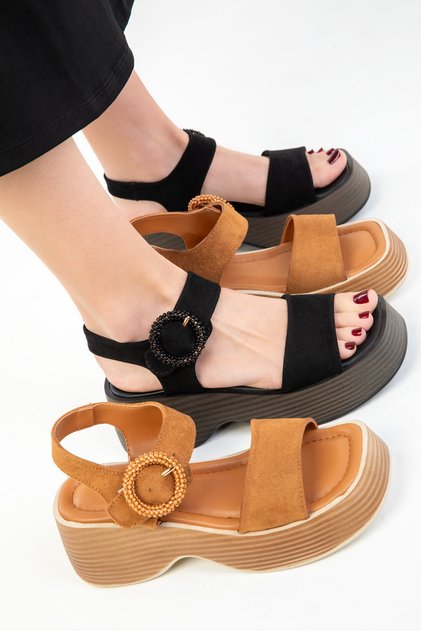 Sandale pentru femei din piele intoarsa neagra 20328