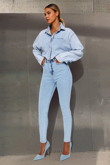 Light Blue High Waist Stretchy Skinny Jeans Twoss23Je00072