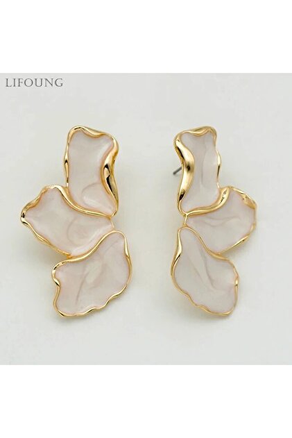 AEH60127 Metal Flower Cream Epoxy Earring Stud Women Fashion Gold Color Plating Irregular Post Earri