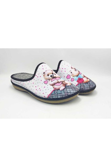 Women's Home Slippers Ms254 Panda Velvet Patterned Winter Sabo Slippers