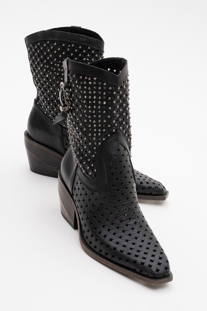 Alkadra Women's Genuine Leather Black Western Boots