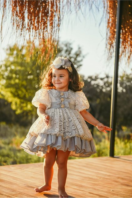 Lace Embroidered Princess Model Puffy Girl's Dress_M2405
