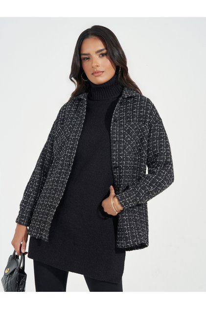 Oversized Longline Tweed Shacket