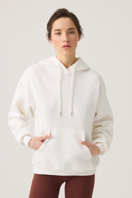 Ekru Geniş Kalıp Kapüşonlu Sweatshirt Hooded Sweat