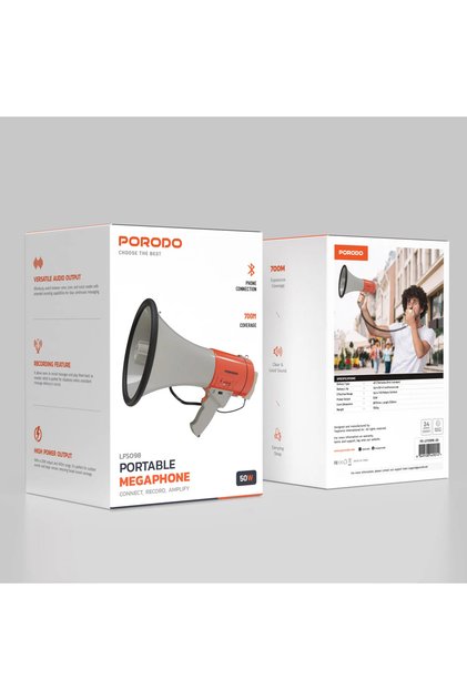 Lifestyle 50W Siren Bluetooth Speaker And Recorder Megaphone - Orange