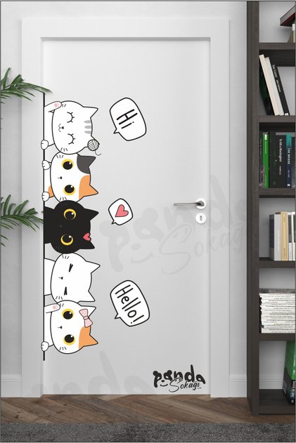 Sevimli Kediler Kapı Duvar Çocuk Odası Sticker