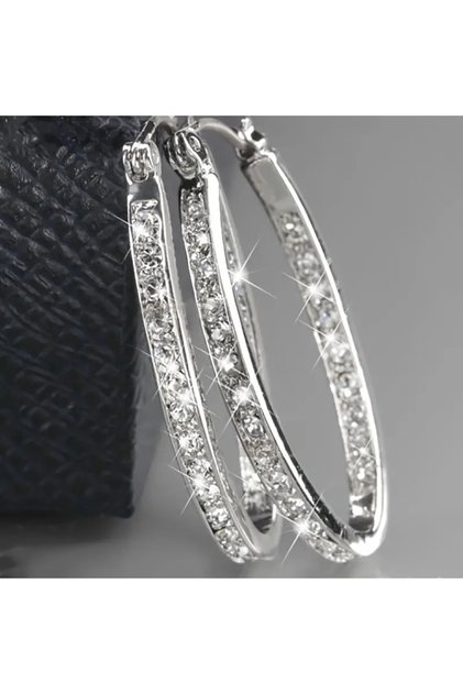 E085-BAIJINSE Temperament Zircon Hoop Earrings Shiny Earrings Elegant Ear Jewelry Accessories Party