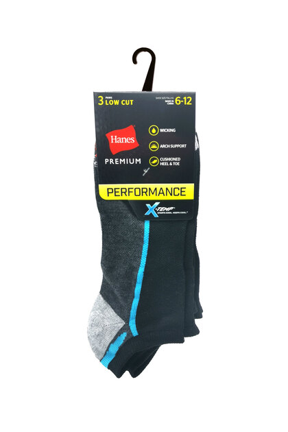 Performance Low Cut Socks Mens Hanes 310XT3-3Pcs Black