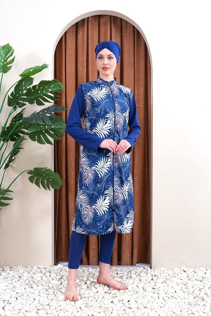 Quick Drying Parachute Fabric Long Jile Model Closed Hijab Swimsuit with Leggings 5688