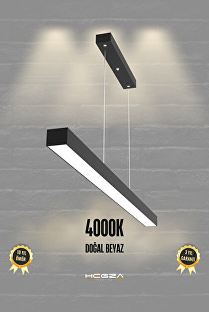 Hegza Lighting Lineer 80cm ( Siyah Kasa, Doğal Beyaz Işık ) Sarkıt