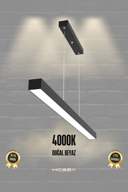Lineer 100cm ( Siyah Kasa, Doğal Beyaz Işık ) Sarkıt Modern Led Avize, Salon, Mutfak, Masa Üstü