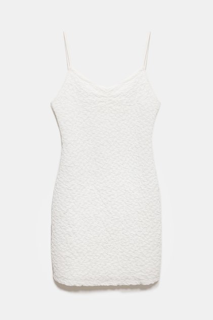 Women's Textured Mini Dress V-Neck Strap Bodycon