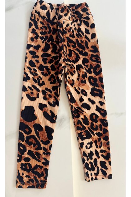 Girl's Leopard Patterned Ribbed Stretchy Tights