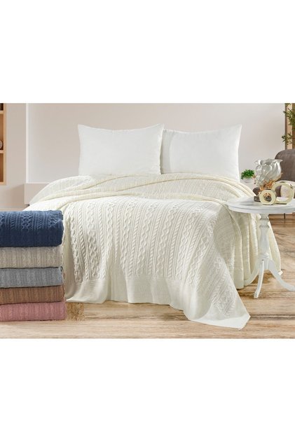 Moon Knitwear Braided Double Bed Cover Bone | Double Blanket 240X260
