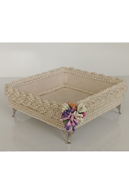 Metal Leg Square Mesh Basket Napkin Holder Organizer Gift Dowry Holder