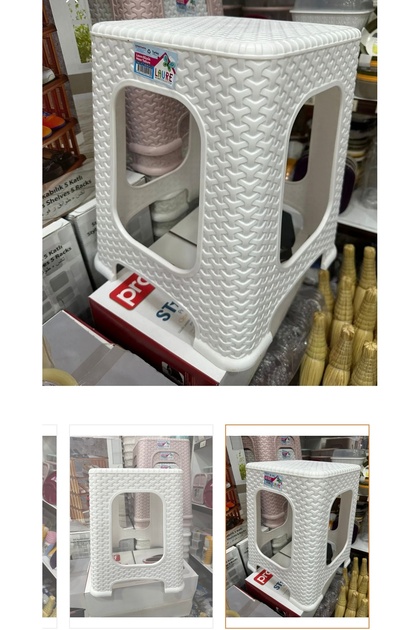 Rattan Beyaz Büyük Plastik Tabure