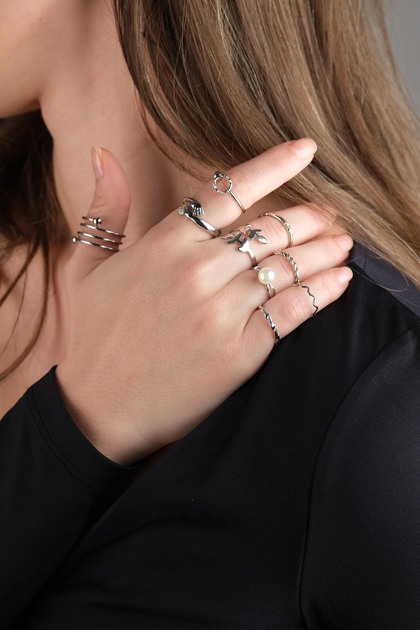 Women's White Plated Multiple Rings and Joint Ring Set