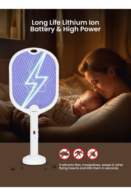 Electric Mosquito Swatter Insect Bat OMBK1873 Rechargeable, Long Life Battery 2 Years Warranty
