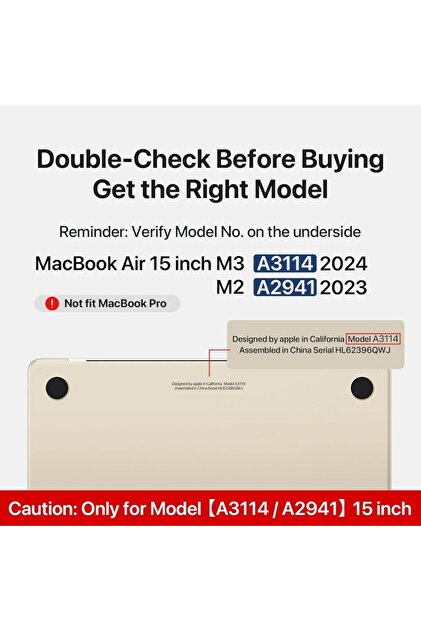 UnDePlus Apple Macbook Air 15inç M2/m3/m4 A3241 A2941 A3114 Uyumlu
