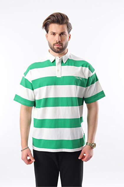 Madmext Yeşil Oversize Renk Bloklu Polo Yaka Tişört E7120 - Fiyatı