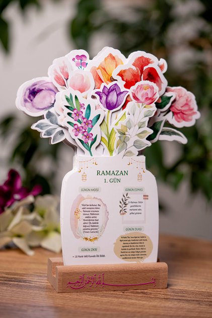 30 Günlük Ramazan Takvimi - Günün Hadisi / Zikri / Duası - Vazodaki Çiçekler Temalı Hediyelik Takvim