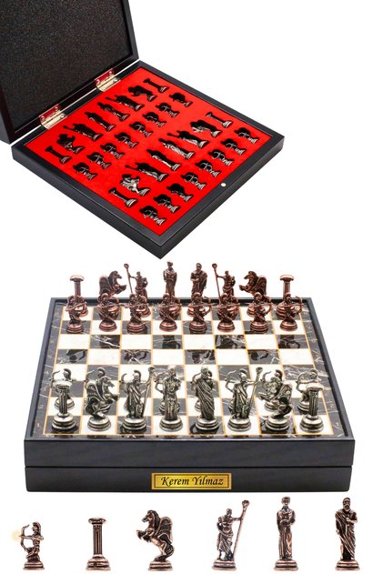 Cooper Chess Kutulu Kişiye Özel Hediyelik Bronz Metal Satranç