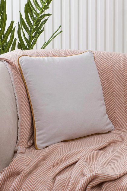 Light Gray Throw Pillow Cover with Color Options Mustard Piping Decorative Plain Simple Punch Panoroma Panbiy