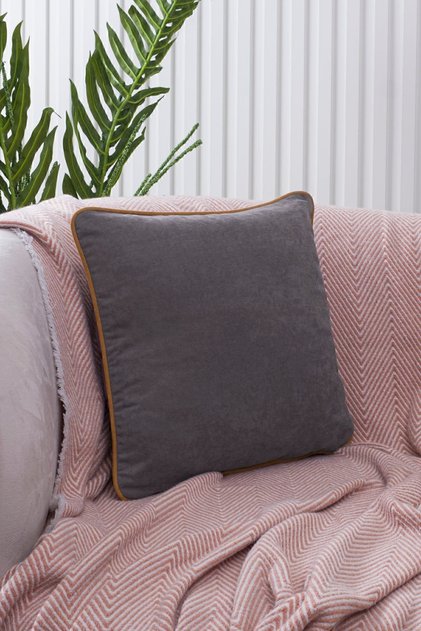 Panbiy Panoroma Color Option Mustard Piping Gray Throw Pillow Cover Decorative Plain Simple Punch