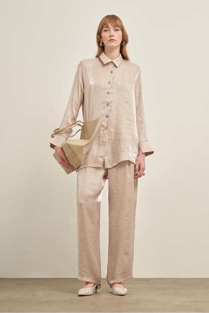 Women's Shiny Modal Suit Beige 31002