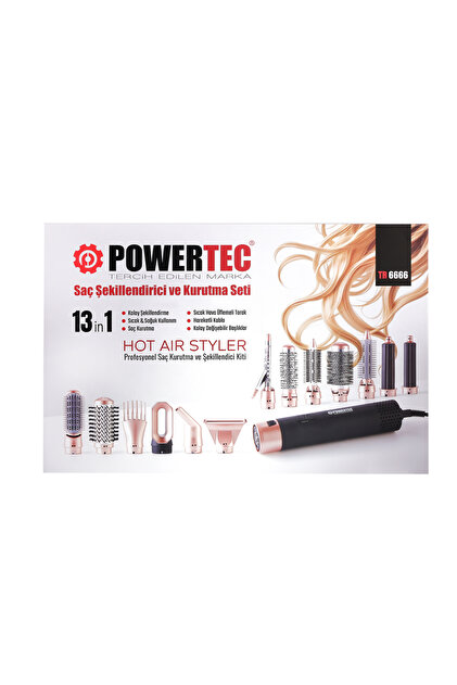 Powertec TR-6666 13'ü 1 Arada Saç Şekillendirici Set –Fön Makinesi