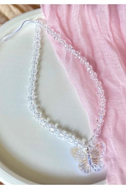 Transparent Cube Beads Phone Charm Phone Rope with Mirasterry Butterfly Accessory