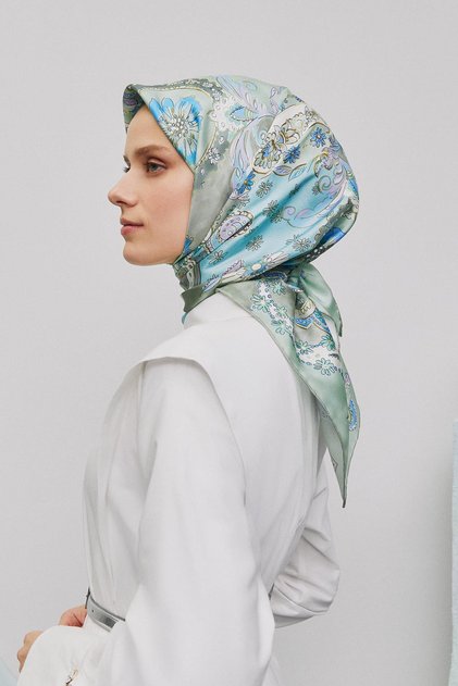 Ethnic Patterned Pure Silk Twill Scarf 9338D 56