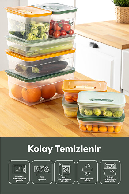 Vienev 6'lı Hava Kanallı Ayarlanabilir Sebze ve Meyve Saklama Kabı