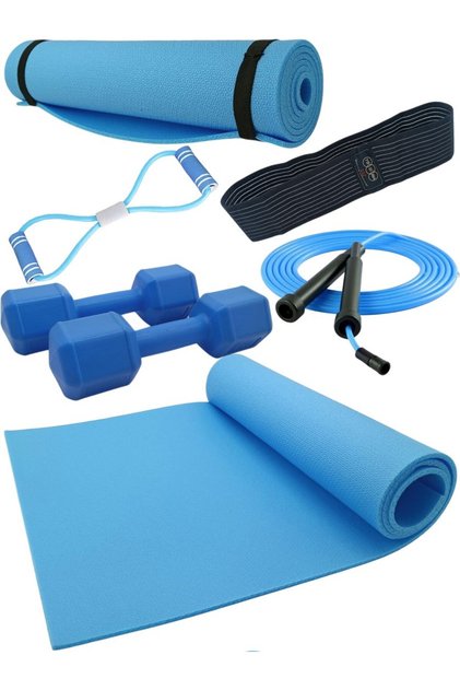 6 Pieces Pilates Mat Squat Band 1 kg Dumbbell Jump Rope Chest Elastic Complete Set