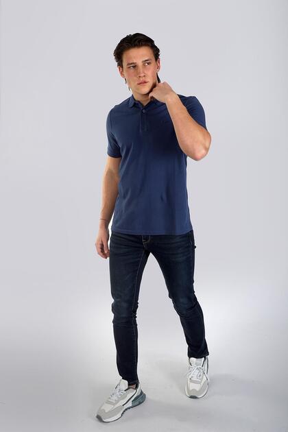 Twins 1 Men's 100% Cotton Pique Polo Neck T-Shirt Midnight Blue
