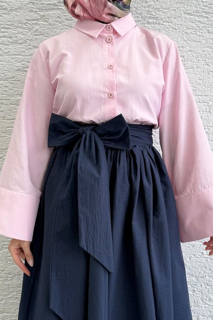Minimalist Oversize Bat Sleeve Poplin Women's Shirt - Pink