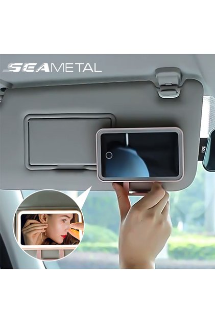 White 1pc SEAMETAL Car Interior Mirrors Sun Visor Plate LED Makeup Mirror for Girls Women Rechargeab