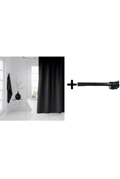 Bathroom Curtain Set Black 120X200 Shower Curtain, 90X130 Bathroom Curtain Pipe Black Hanger Apparatus Gift