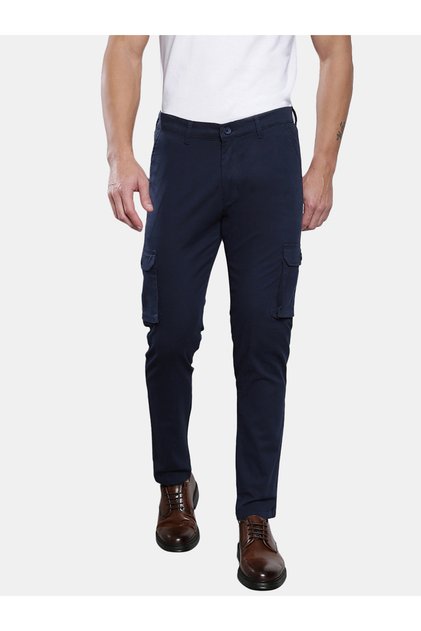 Solid Mid Rise Slim Fit Cargo Pants