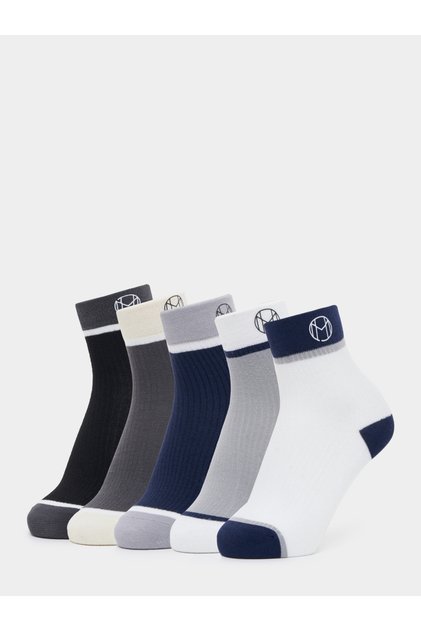 Set of 5 - Contrast Cuff Detail Quarter Socks