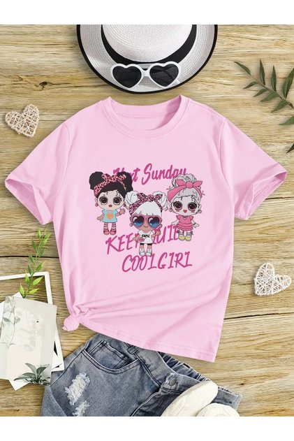 Cool Girl's T-Shirt Combed Crew Neck T-Shirt for Girls Kids