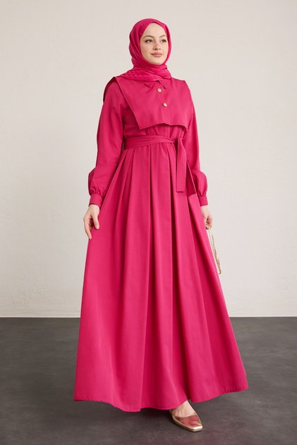 Bolero Button Detail Fuchsia Dress