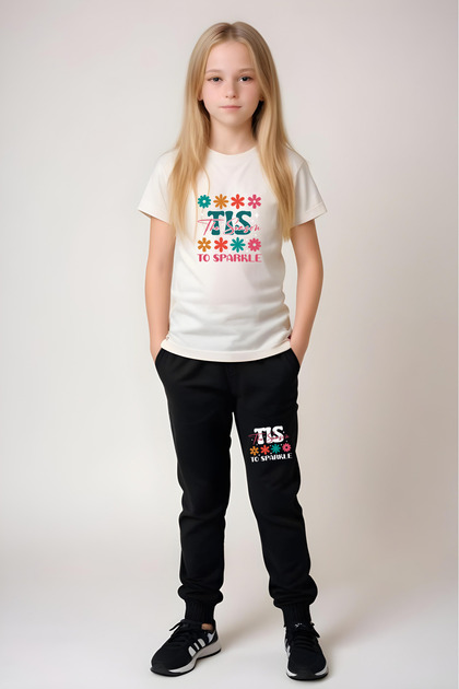Tis Printed Girl's Short Sleeve T-Shirt and Sweatpants Set