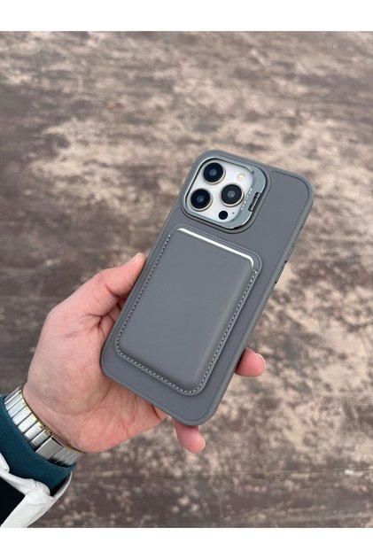 İPHONE 13 PRO MAX TİTANYUM DMİNG CÜZDANLI VE KARTLIKLI MAGSAFE STANDLI TELEFON KILIFI